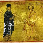 Michael Psellos (left) with his student, Byzantine Emperor Michael VII Doukas Codex 234, f. 245a, Mount Athos, Pantokrator Monastery, 12th/13th c.