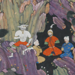 Kay Kavus chained in a cave, blinded and imprisoned by the White Demon; miniature painting ascribed to Siyavush, Safavid Iran, 1576–1577.